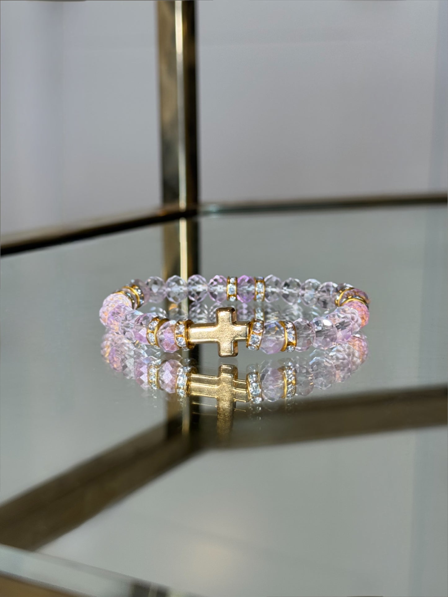 Pink & Lilac Gold Cross Charm Bracelet