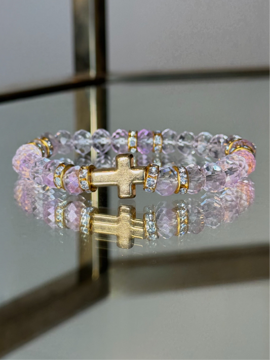 Pink & Lilac Gold Cross Charm Bracelet