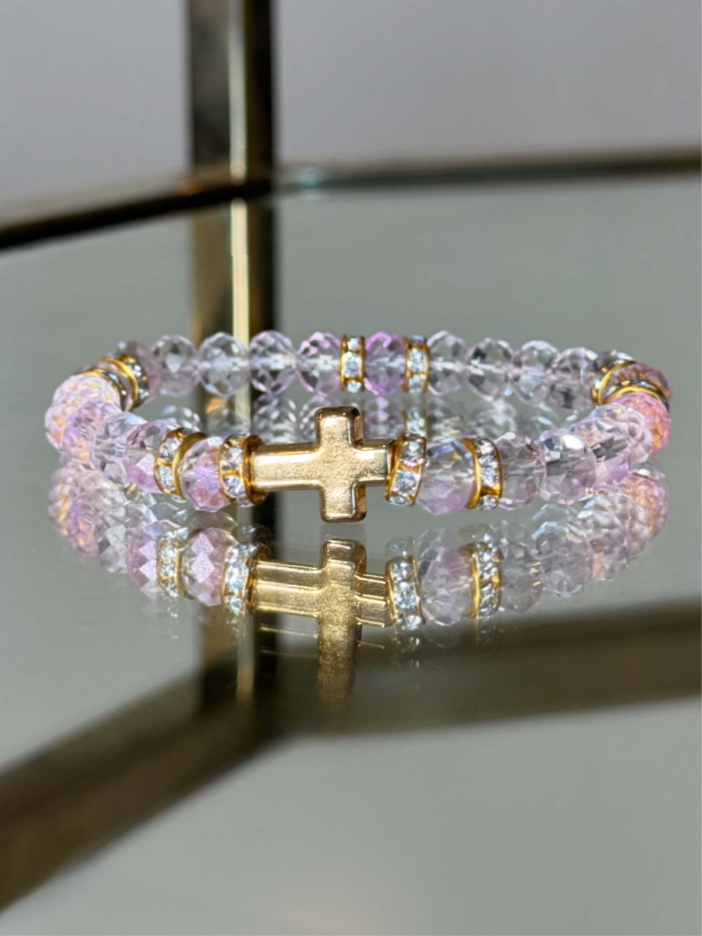 Pink & Lilac Gold Cross Charm Bracelet