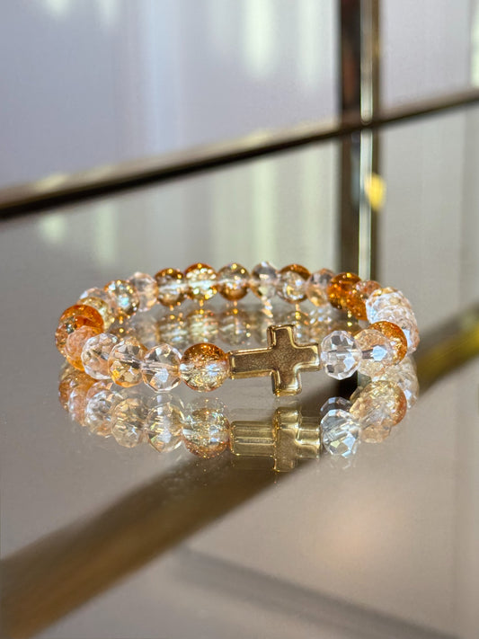 Shades of Amber Gold Cross Charm Bracelet