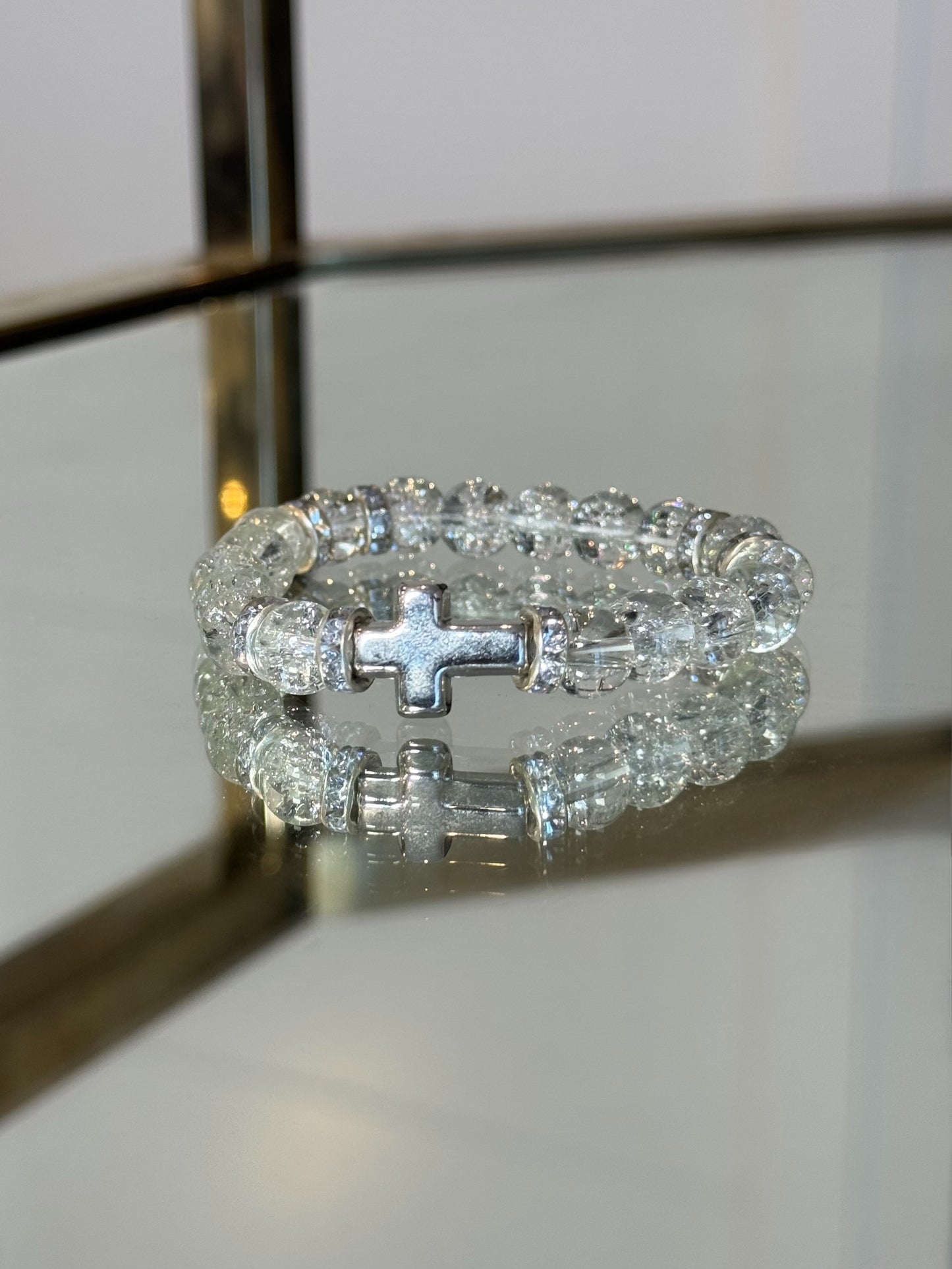 Clear Cross Charm Bracelet in Silver