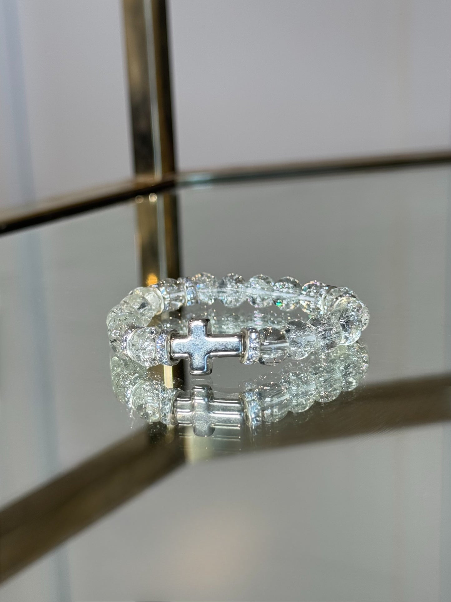 Clear Cross Charm Bracelet in Silver