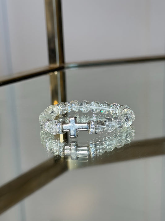 Clear Cross Charm Bracelet in Silver