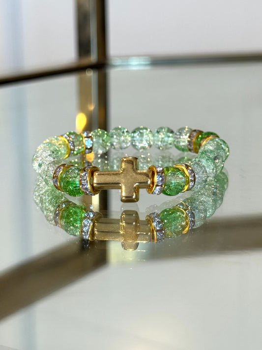 Shades of Green Gold Cross Charm Bracelet