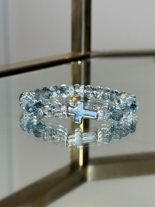 Shades of Blue Silver Cross Charm Bracelet
